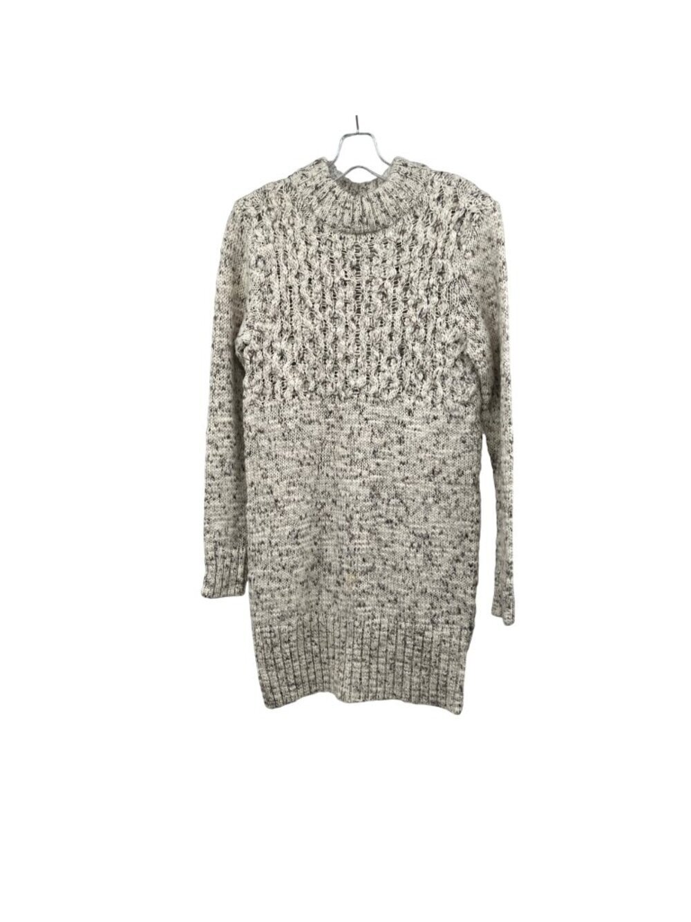 American Eagle Womens Chunky Knit Sweater Dress Mock Neck Ivory/Gray Medium